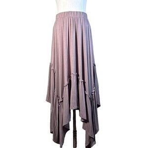 NWT Three Bird Nest Skirt Large Tan Boho Asymmetrical Ruffle Made USA Festival